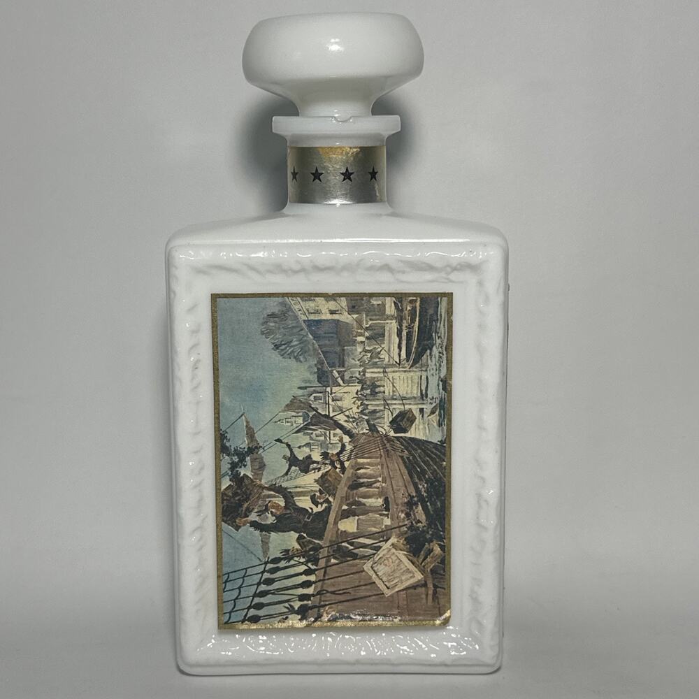1968 JW Dant Americana Collection Boston Tea Party White Glass Whiskey Decanter